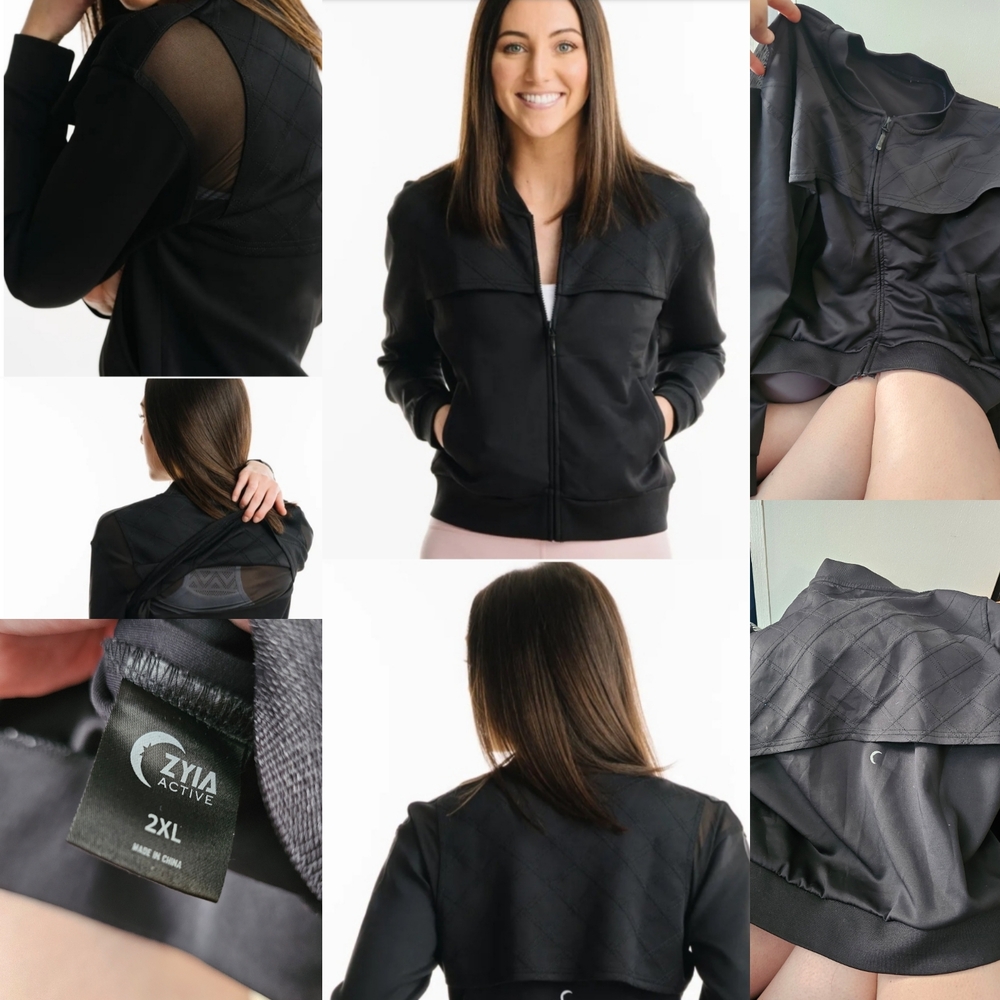 ZYIA Black Primo Bomber Jacket with Collar and Lightweight Breathable Design XXL